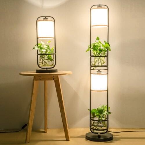 Chinese style iron table lamp plant combination under floor light creative vertical study bedroom modern retro art standar lamp