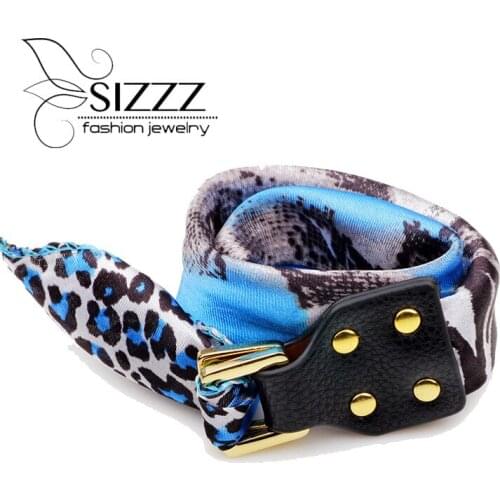 SIZZZ 42cm Long 2.5cm Wide 2017 New Fashion Multi-function Blue Scarf Buckle Bracelet For Women