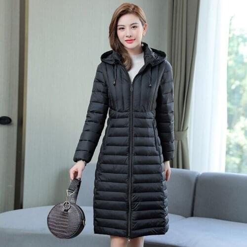 ISENMAL Female Long Coat Hooded Solid Casual Womens Winter Jacket With Zipper Thick Stand Collar Cotton Padded Woman Parka