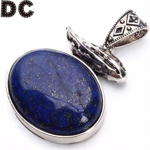 1Pcs 42x61mm Lapis Lazuli Natural Stone Antique Zinc Alloy Pendants For Women Men Necklaces DIY Crafts Jewelry Findings