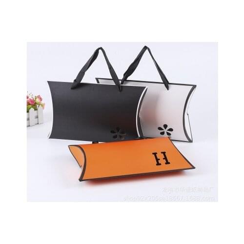 10pcs Large Pillow Shape Paper Box Kraft Paper Bag with Handle Hollow Present Packaging Box Scarf/Gift Big Pillow Box