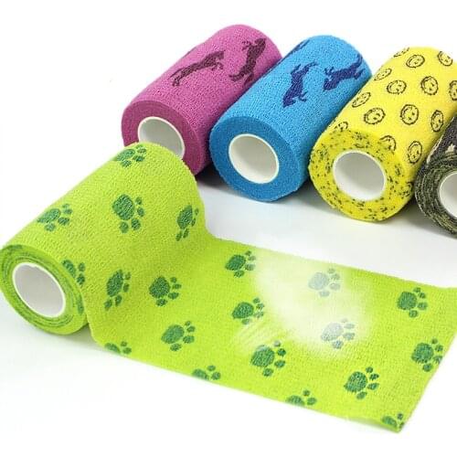 12 pcs Printed Sports Knee Protector 4.5m Medical Therapy Elastic Bandage Colorful Self Adhesive Wrap Tape for Finger Joint Pet