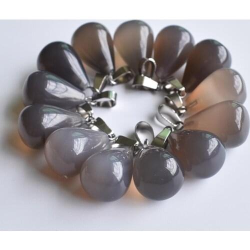 2020 Fashion hot selling Natural grey onyx charms water drop Pendants for jewelry marking 24Pcs/Lot Wholesale free shipping