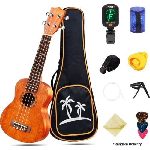 Muslady 21 Inches Soprano Ukulele Ukelele Mahogany Wood with Carry Bag Uke Strap Strings Tuner Pick Holder Celluloid Picks HOT