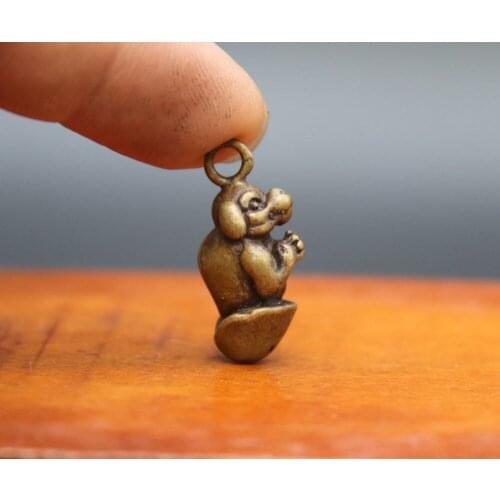 3CM Pure Bronze Copper China Zodiac Animal Dog glans penis Statue Amulet Pendant