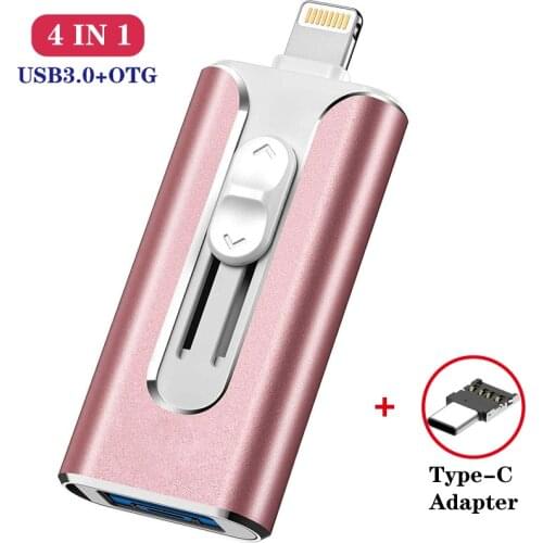 4 IN 1 Pendrive 128GB For iPhone 12 USB 3.0 Flash Drive 256GB 64GB 32GB 16GB Pen Drives for iPad iPod iOS Type C Android Phone