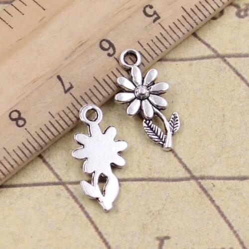 40pcs Charms Flower Sunflower 19x10mm Antique Silver Color Pendant Making DIY Handmade Tibetan Finding Jewelry For Bracelet