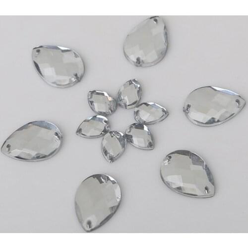 Free shipping! White Teardrop Crystal Glass Flatback Sew On Stone, Sew On Rhinestones ,Diy Clothing/Shoes/Bag Accessories