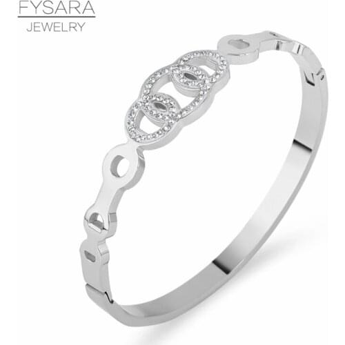 FYSARA Famous Brand Circle Hollow Round Bracelets Cubic Zirconia Crystal Bracelets & Bangles For Women Wedding Romantic Jewelry