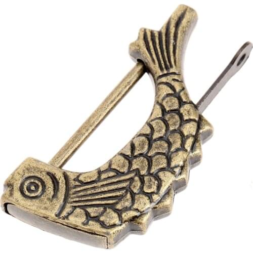 Antique Bronze Chinese old Lock Fish shape Alloy Wooden Box Jewelry Chest Case Padlock suitcase Drawer Cabinet lock 60mm Vintage