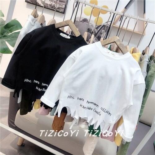 2021 Spring New Boys Sets Kids Casual Fashion Suits Children Clothing Letters Broken Tshirt Jeans Pants 2pcs Set For Boy 2-8 Y