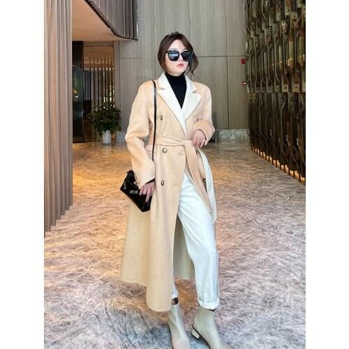 Hepburn style double-sided cashmere coat womens new temperament in autumn and winter 2021 high-end contrast color