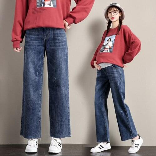 Jeans Autumn Cotton Maternity Clothing Bottom Wide Leg Pants Loose Pregnant Women