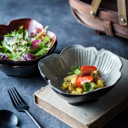 EECAMAIL Underglaze Color Creative Ceramic Tableware Petal Bowl Fruit Bowl Sweet Soup Bowl Rice Bowl Noodle Bowl Snack Bowl