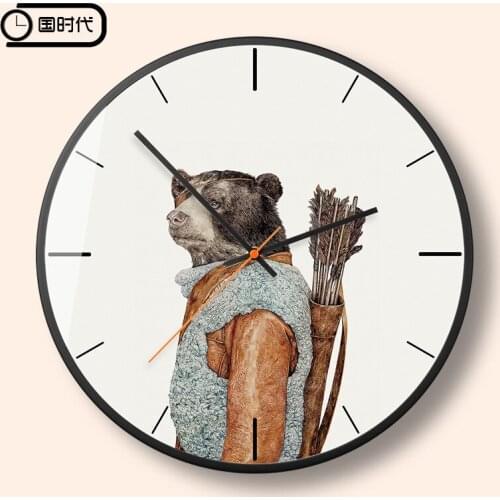 European Retro Fashion Wall Clock Modern Creative Metal Clock Wall Bedroom Living Room Study Cartoon Animal Home Decor AA50ZB