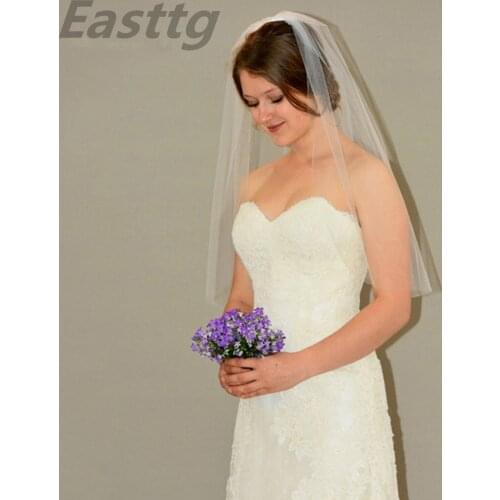 White ivory Champagne Elegant Wedding Veil Bridal Veils Party veil Wedding Accessories With Comb Veu De Noiva Cut Edge 1 Layer