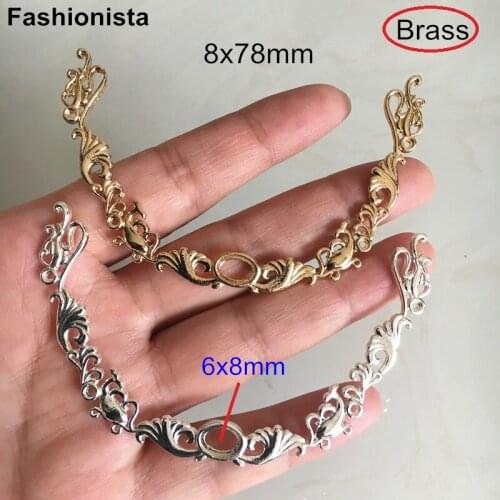 Large arc-shaped Filigree Pendant With 2 Loop,8x78mm Wave Whale Brass Casted Long Jewelry Connectors With 6x8mm Cup,Gold/Silver