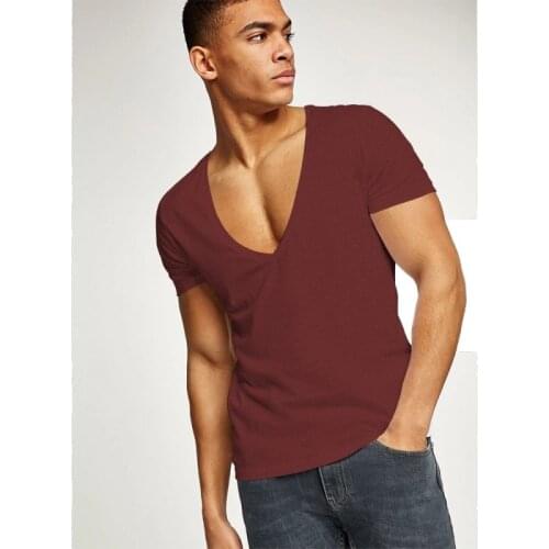 2020 Summer New Products Mens Leisure Combed Cotton Deep V-neck T-shirt Male High Quality Classical Tops
