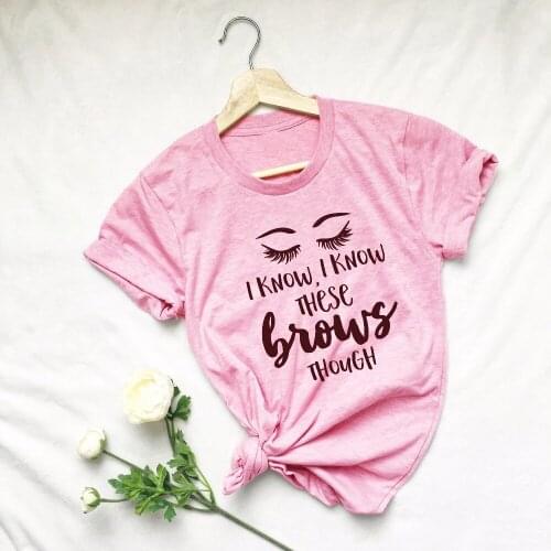 I know I know These brows though Unisex Crewneck Tee eyebrow shirt eyebrow artist makeup graphic t-shirt aesthetic pink goth top
