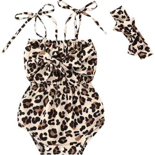 0-24M Newborn Infant Baby Girls Leopard Bodysuit Bow Ruffles Jumpsuit Sleeveless Summer Baby Girls Clothes Costumes