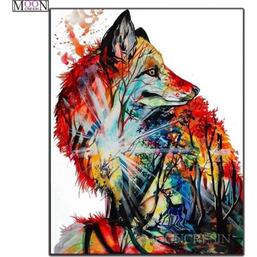 MOONCRESIN 5D DIY Diamond Painting Cross Stitch Red Fox Anialm Diamond Embroidery Square Drill Diamond Mosaic Decoration Forceps