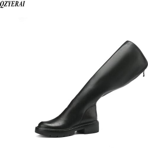 New arrival winter women boots natural Genuine leather Motorcycle boots western boots Inclined pour creases Female snow boots