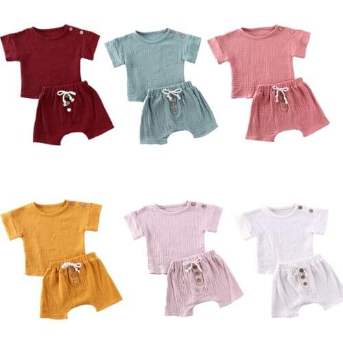 Soild Baby 2pcs Clothes Set Baby Girls Boys Summer Cotton Short Sleeve T-Shirts Short Pants 6 Colors