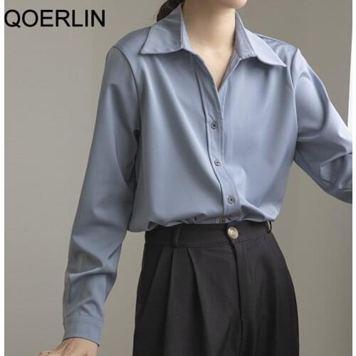 OL Style Satin Womens Tops Blouses Solid White Blouse Office Shirt Blusas Mujer De Moda 2020 Long Sleeve Women Shirts Clothes XL