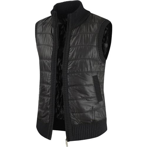 2020 Autumn And Winter New Hot Vest Stand-up Collar Stitching Mens Casual V-neck Plus Velvet Knit Sweaters Vest Cotton Jacket