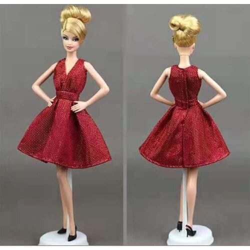 30cm Wine V Neck Princess Dress for Barbie Doll Clothes Outfits Party Gown Vestido 1/6 BJD Dollhouse Accessories DIY Toy Present