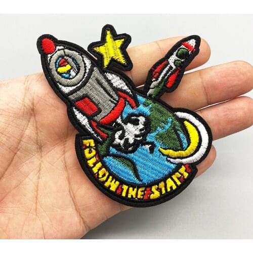 Rocket leaving the earth Embroidered patch Iron On Clothes For Clothing Stickers Cartoon Badges Applique DIY Sewing Decorative