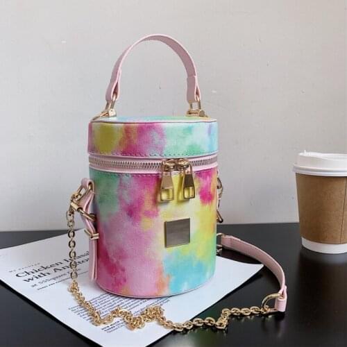 PU Leather Women Luxury Designer Handbag 2021 Shopper Purse Fashion Casual Contrast Color Tie-Dye Chain Bucket Bag Messenger Bag