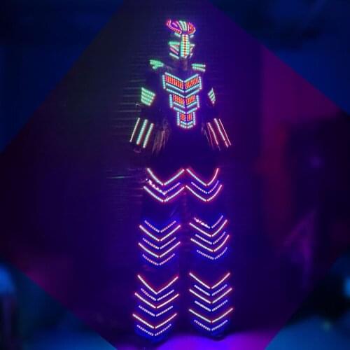 Stage stilts clothing RGB 7 colour change led robot costume bart event evening party nightclub stage show DJ luminous armor