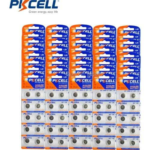 500Pcs 50Card PKCELL LR57 LR195 LR927 AG7 Alkaline Button Coin Batteries 1.5V 42mAh For Watches Toys Calculator