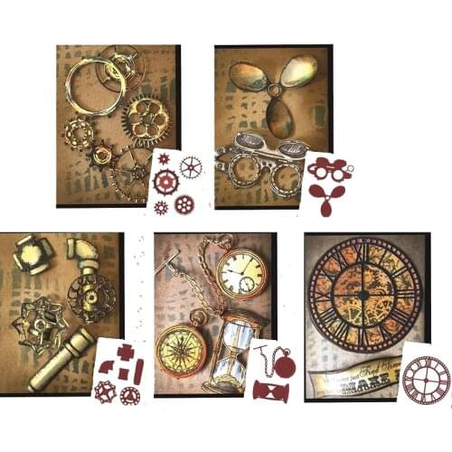Gears Water Pipe Pocket Watch Hourglass Clock Sets Metal Cutting Dies For DIY Scrarpbooking Embossing Paper Cards Craft New 2019
