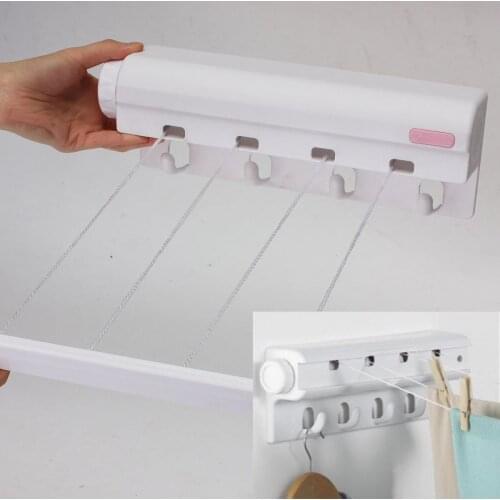 4 Lines Rope Roll Up Clothes Line Washing Retractable Clothes Airer Indoor Wall Mounted Laundry Washing Line Drying Rack 3.2m