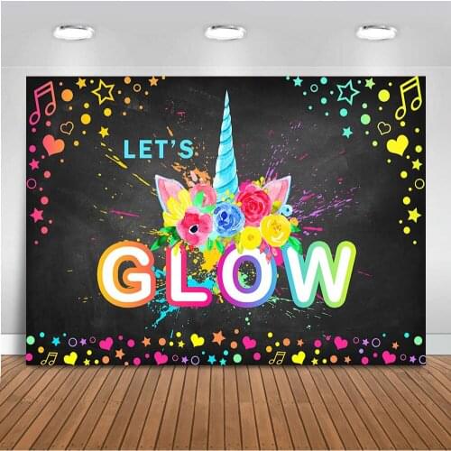 Neoback Lets Glow Backdrop for Photography Unicorn Head Party Decoration Supplies Background for Studio Photographic Photo