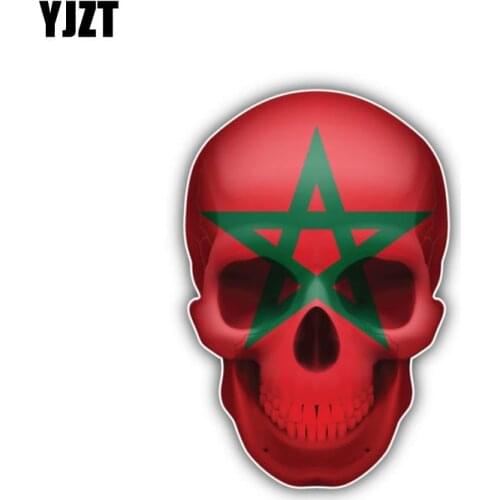 YJZT 7.2CM*11CM Funny Reflective Decal Morocco Flag Skull Car Sticker PVC Accessories 6-0409