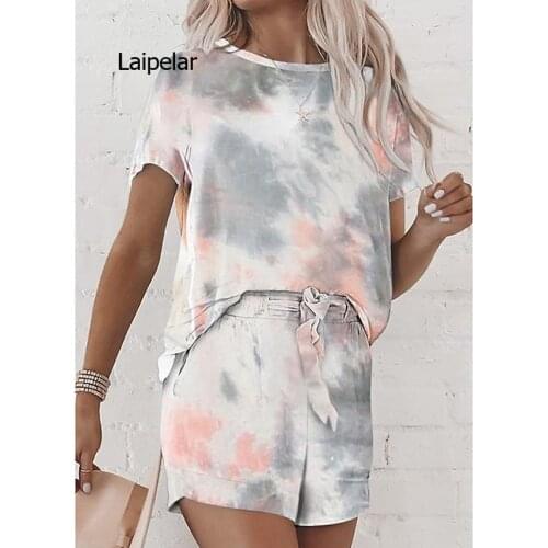 Womens Basic Streetwear Tie Dye Casual / Daily Outdoor Two Piece Set Tracksuit T shirt Loungewear Shorts Drawstring Print Tops