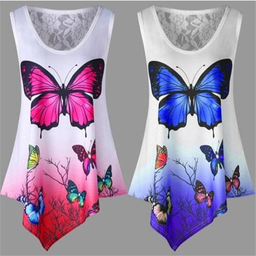 5xl Big Sizes 2019 New Summer Women T Shirt Tops Casual Sleeveless Irregular Butterfly Print T Shirt Loose Plus Size Female Top