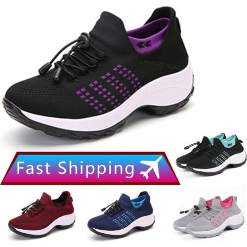 2021 Women Flat Platform Shoes Autumn Breathable Mesh Running Trainer Spring Ladies Laces for Sock Sneakers Zapatillas Mujer