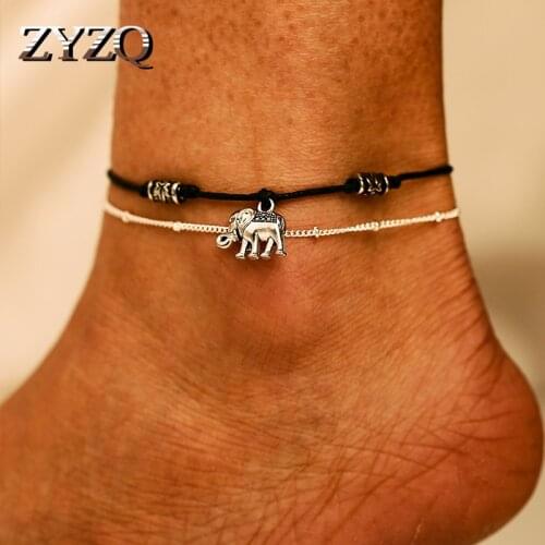 ZYZQ Bohemian Multilayer Cute Elephant Anklets for Women Fashion Simple Anklet Gold Color Chain Ankle Bracelet on Leg