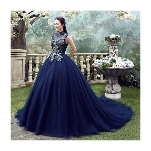 100% real navy beading flower embroidery luxury ball gown medieval dress Renaissance gown queen Victorian Belle Ball gown