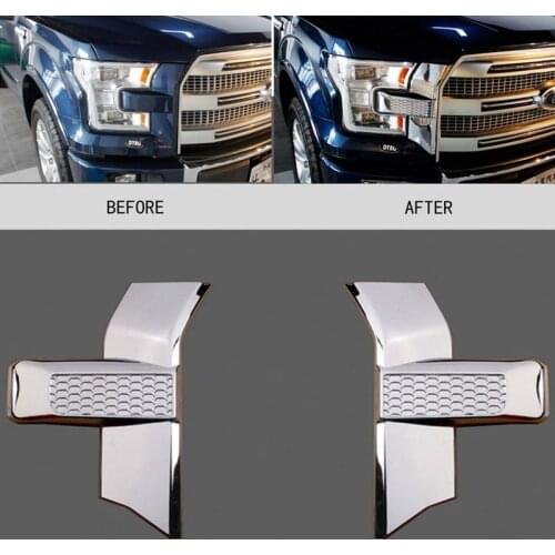 2pcs/set Chrome Front Bumper Headlight&Grille Cover Trim for 15-17 Ford F150