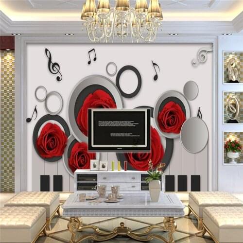 Beibehang Custom Photo 3d Wallpaper Stickers Handwritten Simple 3D Circle Piano Music Roses Background Walls papel de parede