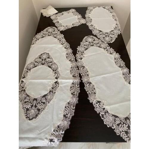 5 Parça Salon Takımı Linen Kumaş Fransız Dantelli