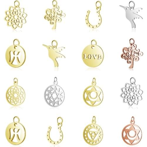 5Pcs/Lot Stainless Steel Flower Tree Birds DIY Pendants Charms For Necklace Earring Dangles Jewelry Making Charm Wholesale