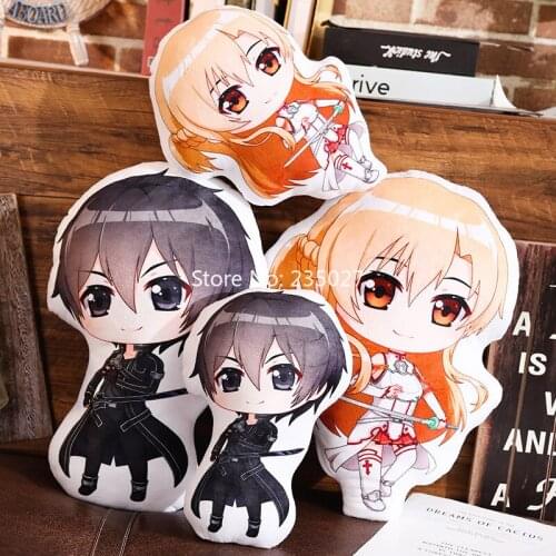 Anime Sword Art Online PP Cotton Figure Toys SAO Kirigaya Kazuto Yuuki Asuna Short Plush Doll Pillow 45cm Cosplay for Gift