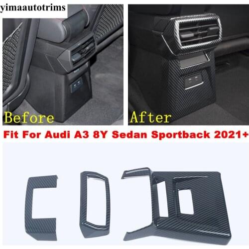 ABS Car Rear Armrest Box Panel Cover Trim Anti Kick Protective Carbon Fiber Look Accessories For Audi A3 8Y Sedan Sportback 2021