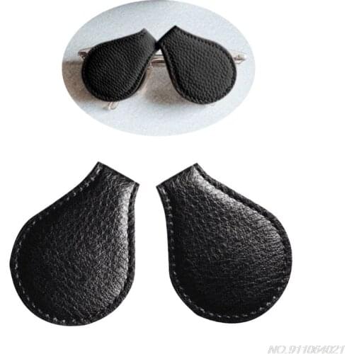 Free Ship Mini Black Leather Eye Glasses Clips Durable Protection Tool 2 Pcs Eyeswear Sunglasses Lens Friction Protect Wholesale